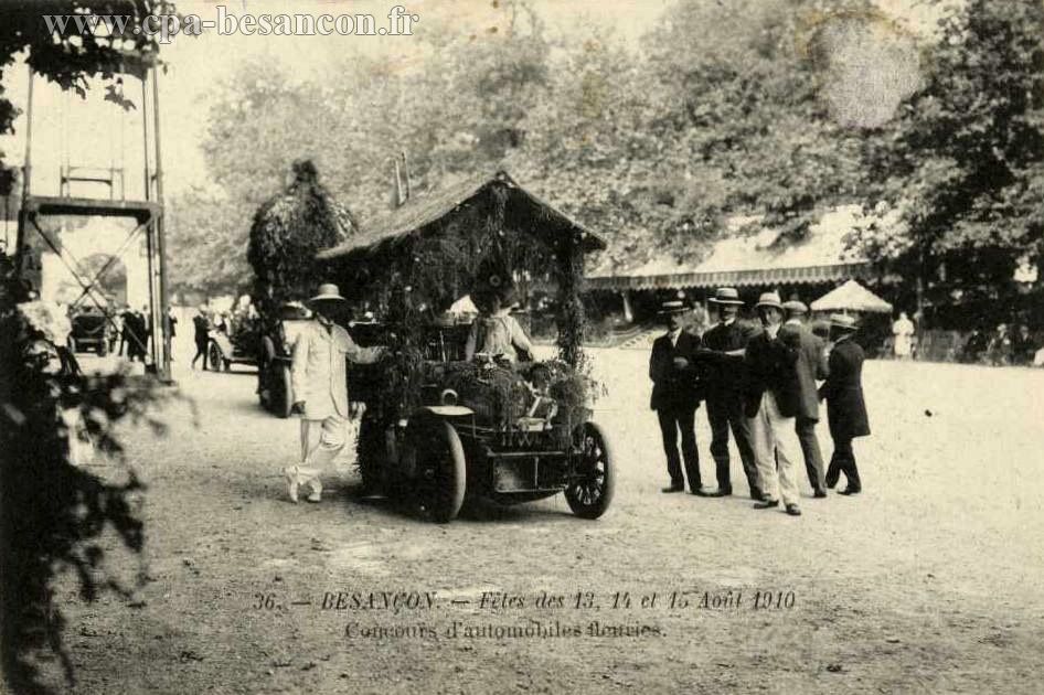 36. - BESANÇON. - Fêtes des 13, 14 et 15 Août 1910 - Concours d'automobiles fleuries.